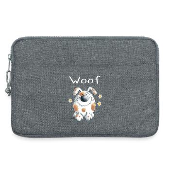 Woof chien avec des fleurs - Chiens - Cadeau - Sacoche pour ordinateur portable 13 pouces - gris chiné - Devant