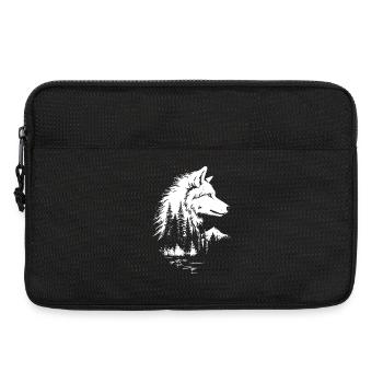 Silhouette de forêt avec visage de loup en noir et blanc - Sacoche pour ordinateur portable 13 pouces - noir - Devant