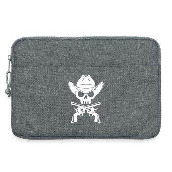 Crâne de cowboy et pistolets croisés (blanc) - Sacoche pour ordinateur portable 13 pouces - gris chiné - Devant