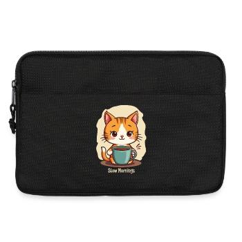 Chat lent du matin avec café - Sacoche pour ordinateur portable 13 pouces - noir - Devant