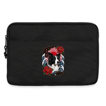 Border Collie im japanischen Irezumi Stil - Laptoptasche 13" - Schwarz - Vorne