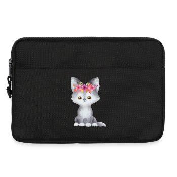 Chaton chat avec couronne de fleurs - Sacoche pour ordinateur portable 13 pouces - noir - Devant