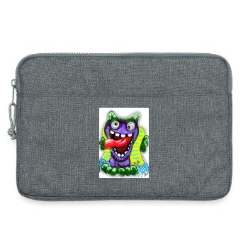 Bunter Cartoon Monster mit Riesenzunge - Laptoptasche 13" - Grau meliert - Vorne