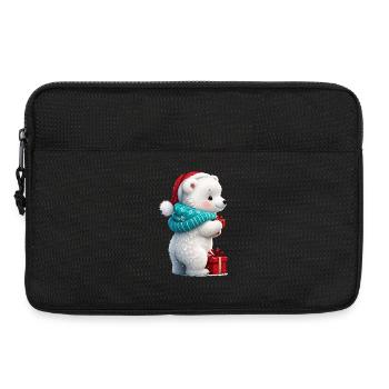 Petit ours mignon avec chapeau de Noël et cadeau. - Sacoche pour ordinateur portable 13 pouces - noir - Devant