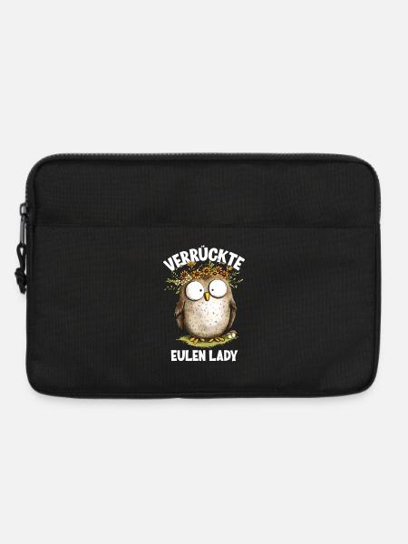 Eule mit Spruch Verrückte Eulen Lady - Laptoptasche 13" - Schwarz