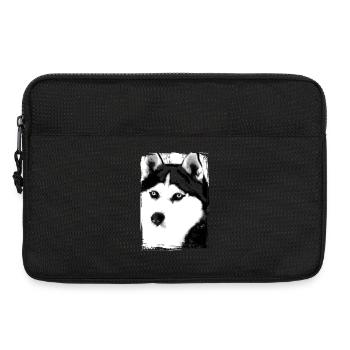 Black and white Husky portrait on textile - Laptop bag 13" - black - Front