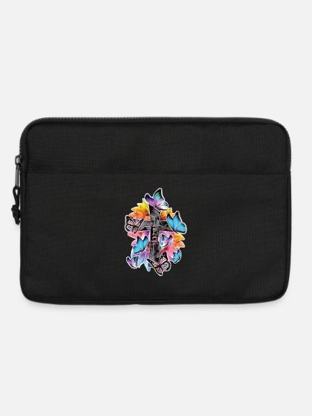 Glaube und Hoffnung – Kreuz mit Schmetterlingen - Laptoptasche 13" - Schwarz
