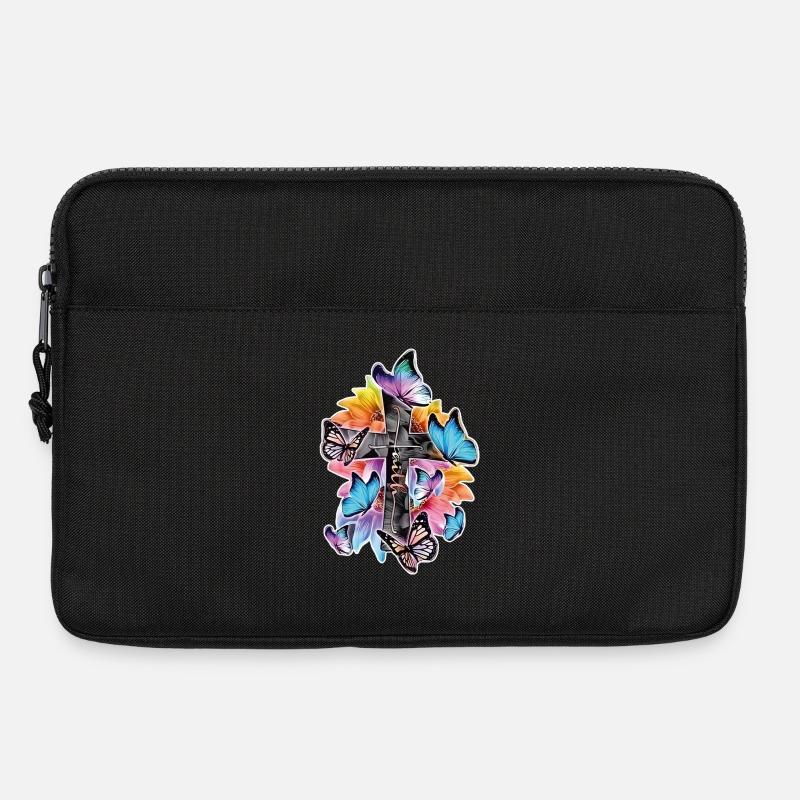 Glaube und Hoffnung – Kreuz mit Schmetterlingen - Laptoptasche 13" - Schwarz