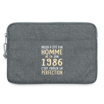 Anniversaire 40 ans - Né en Juin 1986 - Sacoche pour ordinateur portable 13 pouces - gris chiné - Devant