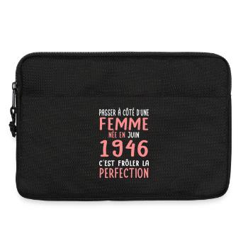 Anniversaire 80 ans - Née en Juin 1946 - Sacoche pour ordinateur portable 13 pouces - noir - Devant