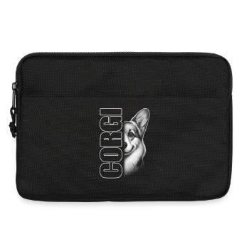Welsh Corgi Porträt mit Schriftzug - Laptoptasche 13" - Schwarz - Vorne