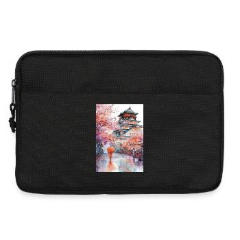 Japanese pagoda and cherry blossoms - Laptop bag 13" - black - Front