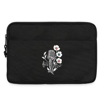 Microphone vintage – Motif musique et fleurs - Sacoche pour ordinateur portable 13 pouces - noir - Devant