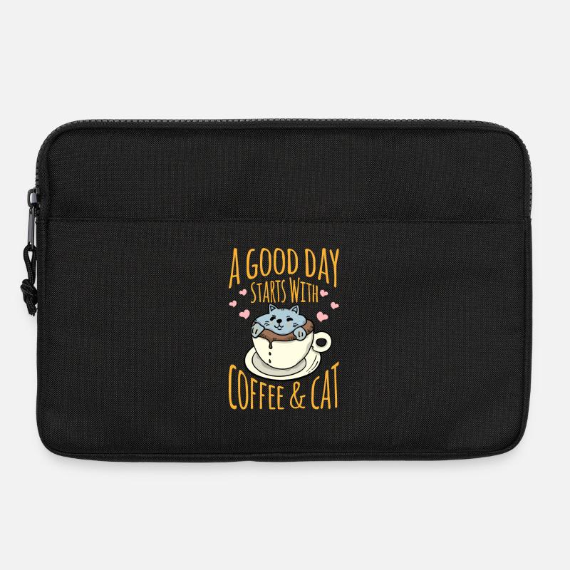 Katze in der Kaffeetasse mit positiver Botschaft - Laptoptasche 13" - Schwarz