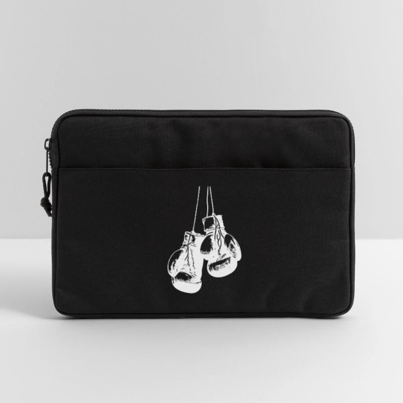 Conception de gants de boxe blancs suspendus. Conception de logo Sacoche pour ordinateur portable 13 pouces