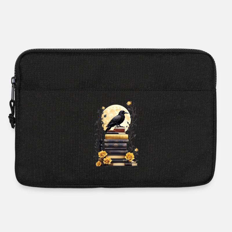 Bücherstapel mit Rabe - Laptoptasche 13" - Schwarz