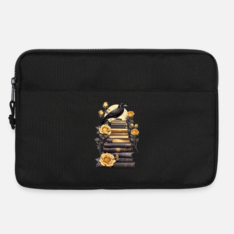 Bücherstapel mit Rabe - Laptoptasche 13" - Schwarz