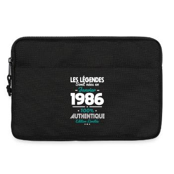 Anniversaire 40 ans - Légendes nées Janvier 1986 - Sacoche pour ordinateur portable 13 pouces - noir - Devant