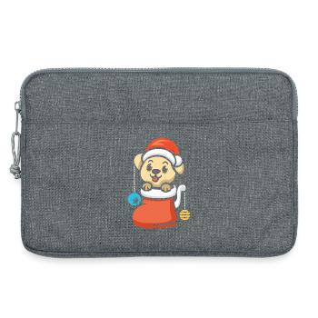 Weihnachtswelpe mit Schmuck im Stiefel - Laptoptasche 13" - Grau meliert - Vorne