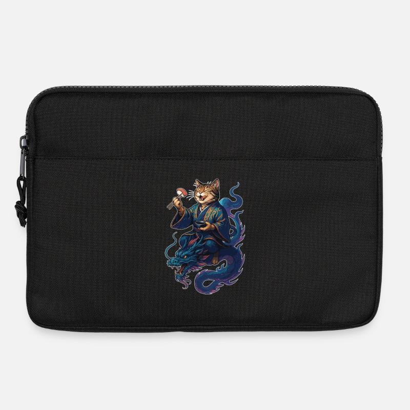 Sushi Katze getigert Kimono Drache Geschenk - Laptoptasche 13" - Schwarz