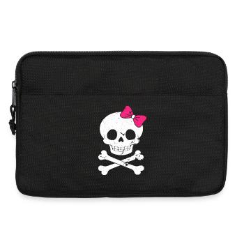 Cute skull with pink bow - Laptop bag 13" - black - Front