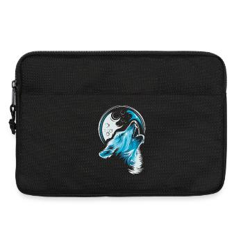 blauer Wolf Mond jaulen Illustration Waldtiere - Laptoptasche 13" - Schwarz - Vorne