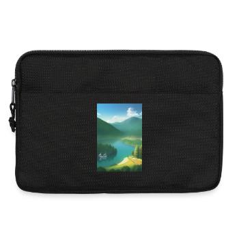 Landschaft mit See, Boot und Berge - Laptoptasche 13" - Schwarz - Vorne
