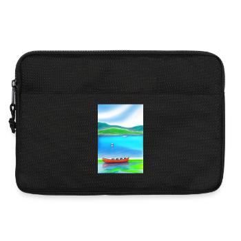 Landscape with lake, boat and mountains - Laptop bag 13" - black - Front