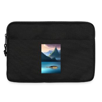 Landscape with lake, boat and mountains - Laptop bag 13" - black - Front