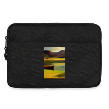 Landscape with lake, boat and mountains - Laptop bag 13" - black - Front