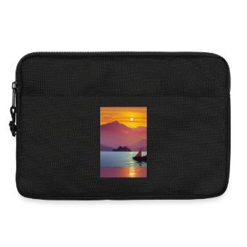 Landscape with lake, boat and mountains - Laptop bag 13" - black - Front