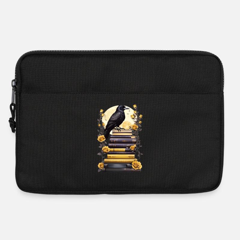 Bücherstapel mit Rabe - Laptoptasche 13" - Schwarz
