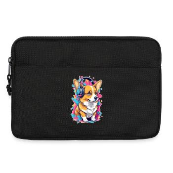 Corgi hört Musik - Laptoptasche 13" - Schwarz - Vorne