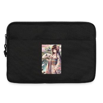 Elegant Japanese Serenity: Kimono, Cherry Blossoms - Laptop bag 13" - black - Front