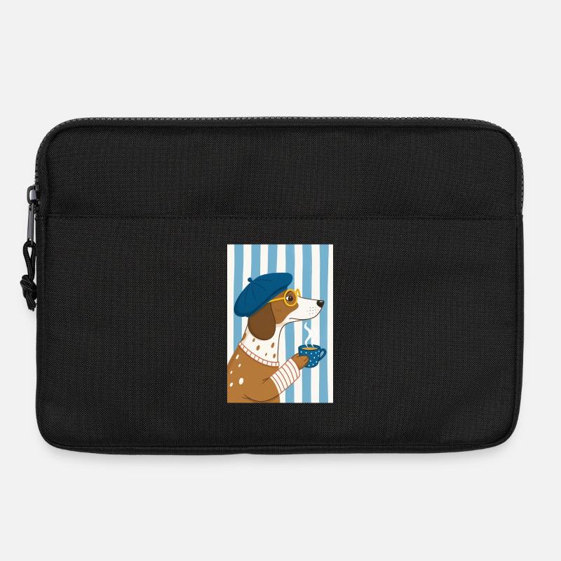 Schicker Hundekaffee und Baskenmütze - Laptoptasche 13" - Schwarz