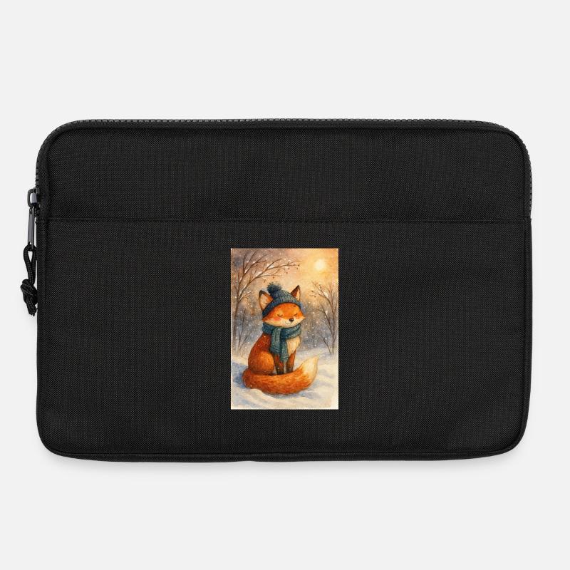 Winterfuchs mit Schal und Mütze - Laptoptasche 13" - Schwarz