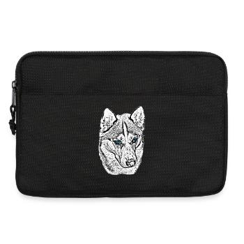 Wolfskopf Zeichnung Blaue Augen - Laptoptasche 13" - Schwarz - Vorne