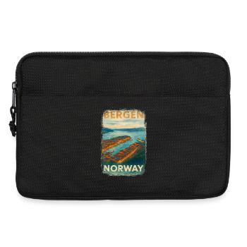 Bergen Norvège – Affiche de voyage vintage aquarelle - Sacoche pour ordinateur portable 13 pouces - noir - Devant