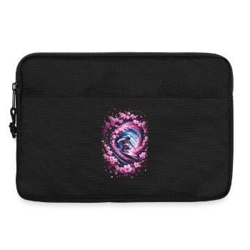 Astronaute surf dans un vortex, fleurs de cerisier - Sacoche pour ordinateur portable 13 pouces - noir - Devant