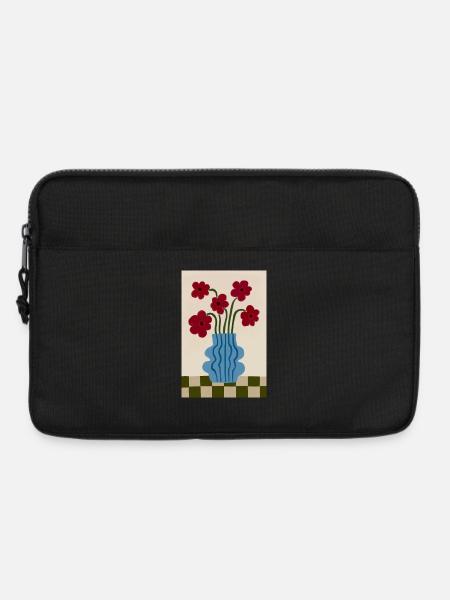 Rote Blumen in Blauem Gefäß - Laptoptasche 13" - Schwarz