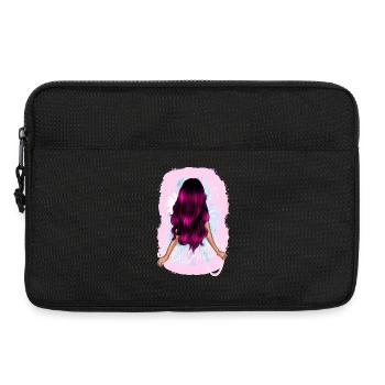 Girl woman beauty long pink hair with flower - Laptop bag 13" - black - Front