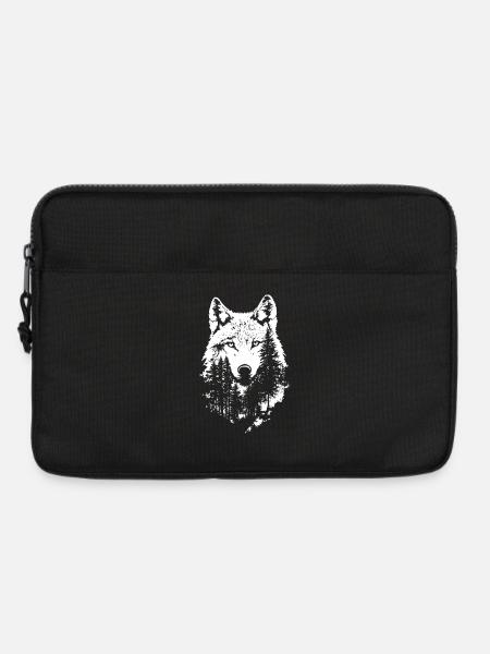 Wolf Gesicht Wald Silhouette - Laptoptasche 13" - Schwarz