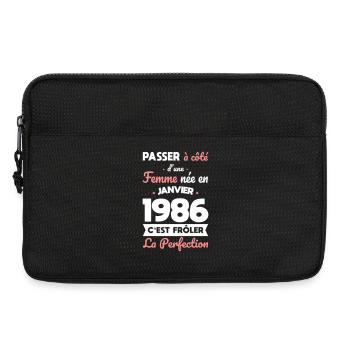 Anniversaire 40 ans - Née en Janvier 1986 - Sacoche pour ordinateur portable 13 pouces - noir - Devant