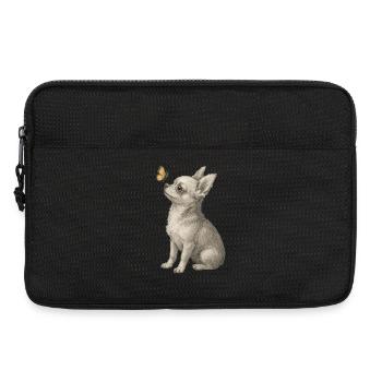 Chihuahua dog looking at butterfly - Laptop bag 13" - black - Front