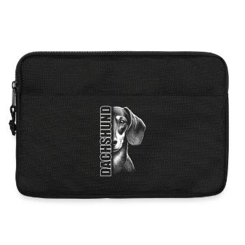 Dackel Porträt mit vertikalem Schriftzug DACHSHUND - Laptoptasche 13" - Schwarz - Vorne