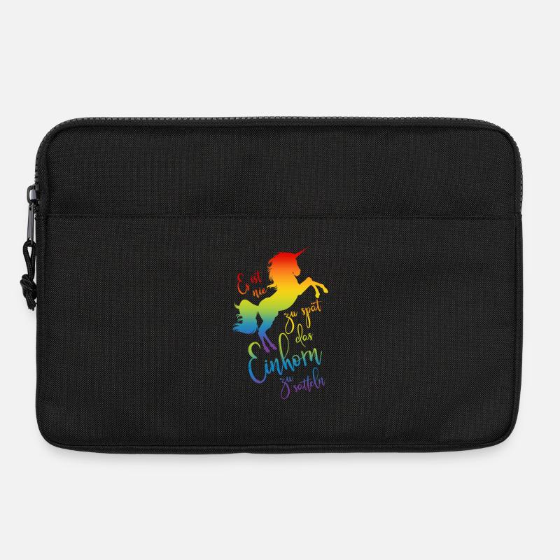 Einhorn satteln Spruch Regenbogen Silhouette bunt - Laptoptasche 13" - Schwarz