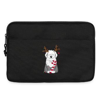 Chien bobtail avec canne à sucre et bois de renne - Sacoche pour ordinateur portable 13 pouces - noir - Devant