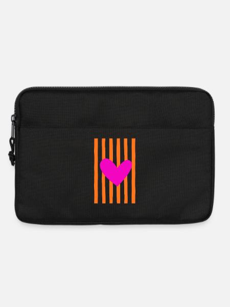 Pink Heart orange Stripes | Statement Design - Laptop bag 13" - black