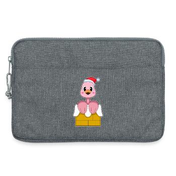 Chapeau de Noël flamant rose - Sacoche pour ordinateur portable 13 pouces - gris chiné - Devant