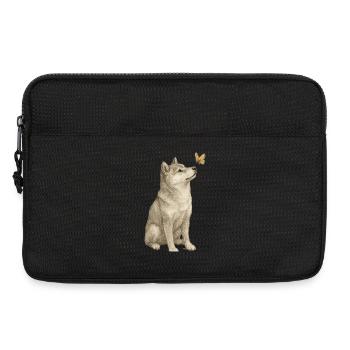 Shiba Inu mit Schmetterling Vintage Art - Laptoptasche 13" - Schwarz - Vorne